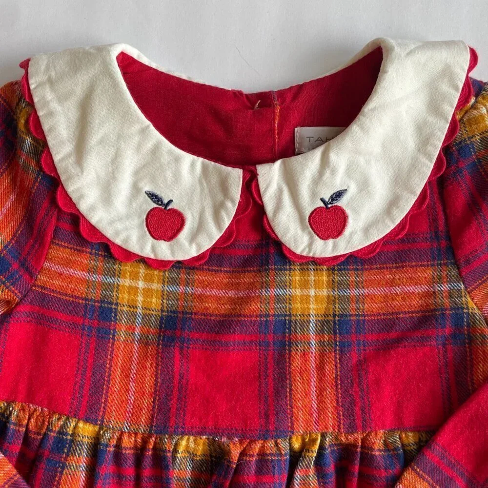 NEW Tahari Baby Girl Fall Apple Plaid Peter Pan Collar Dress - Size 12 Months